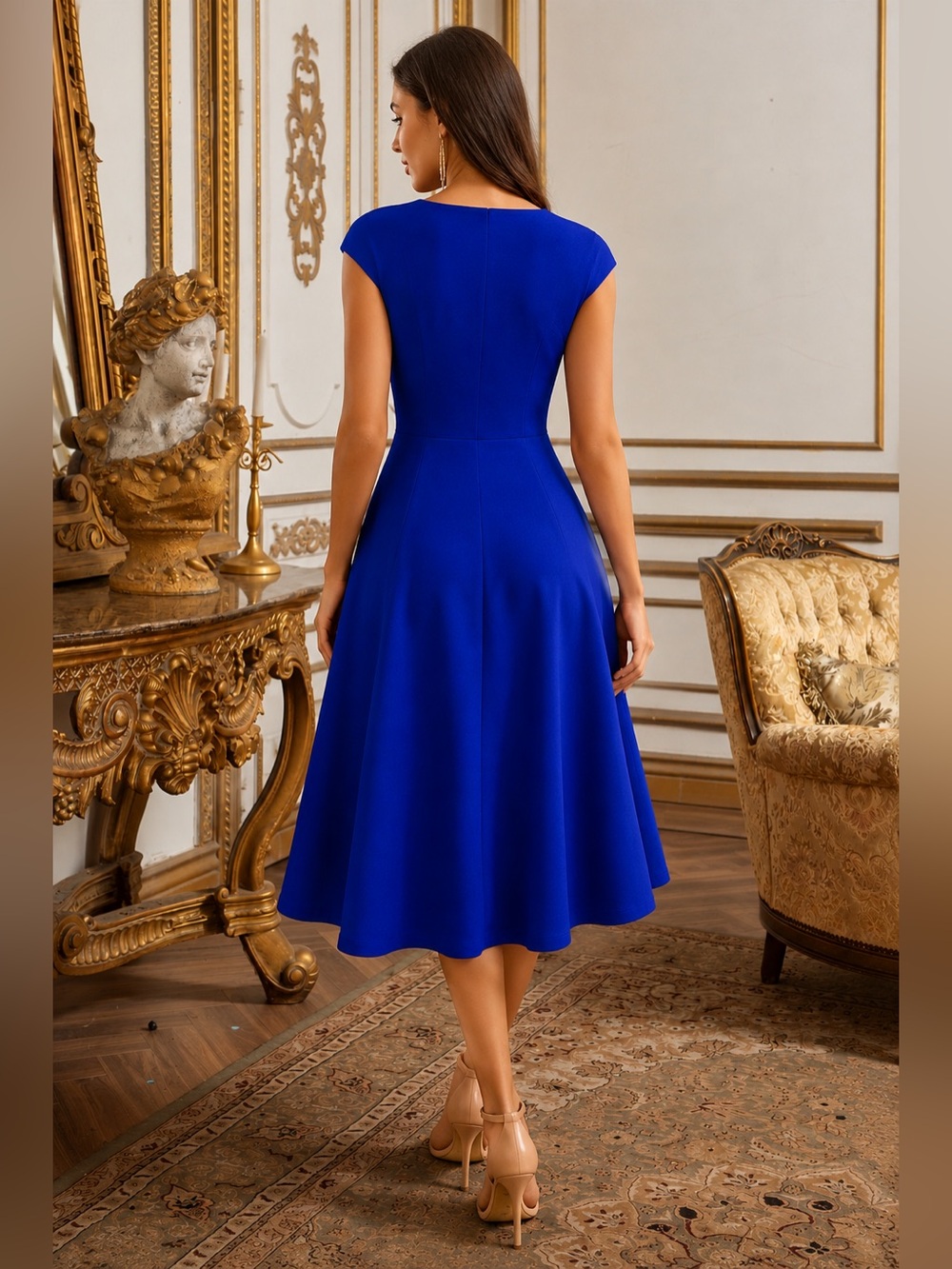 DRESSTELLS Royal Blue Midi Dress L - Picture 2 of 10